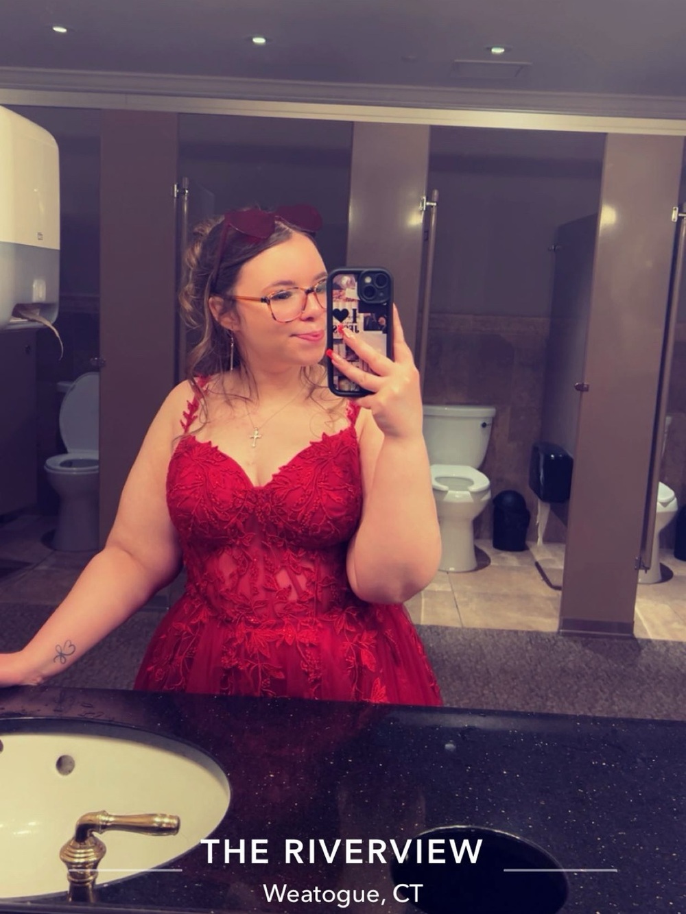 Red Lace A-Line Evening Slip Dress - Unbranded
